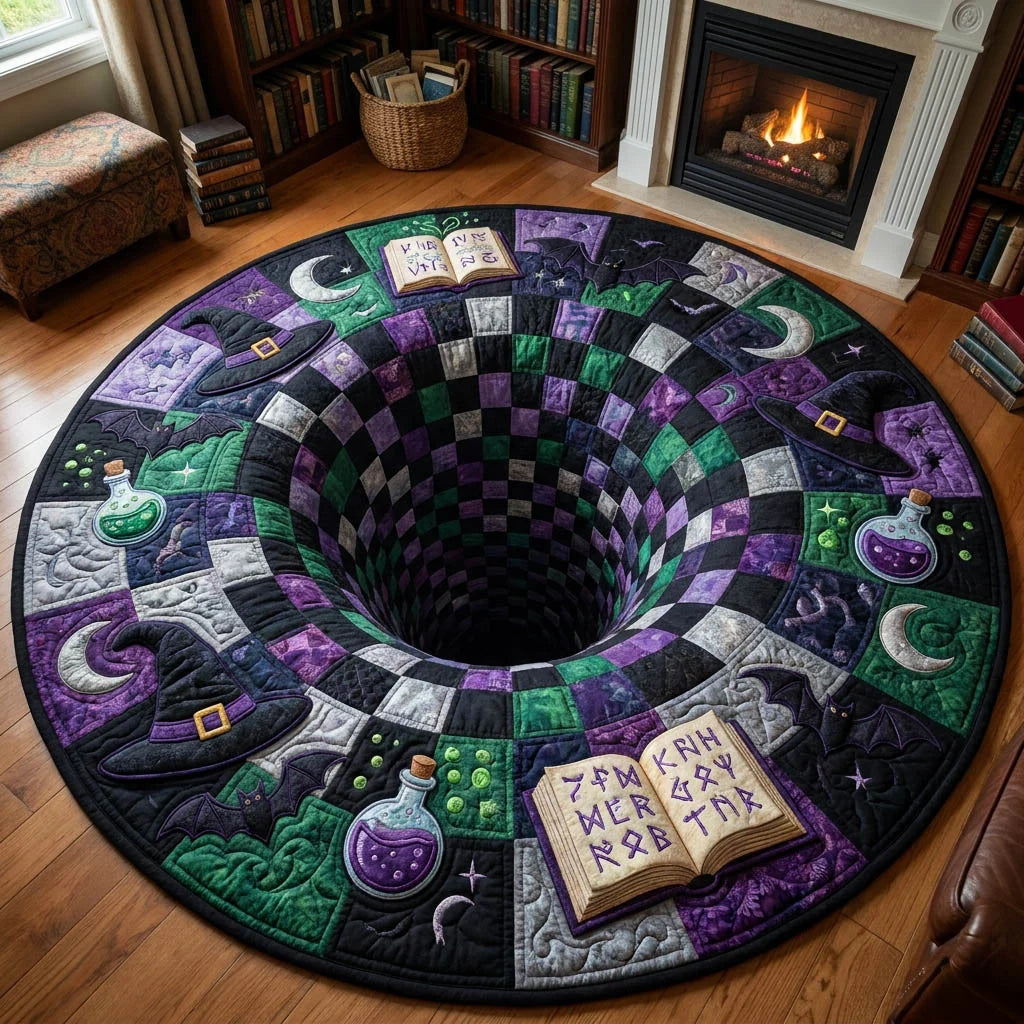 Gothic 3D Optical Illusion Witch Round Area Rug