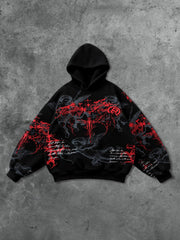 Gothic Angel Red Print Black Polyester Hoodie