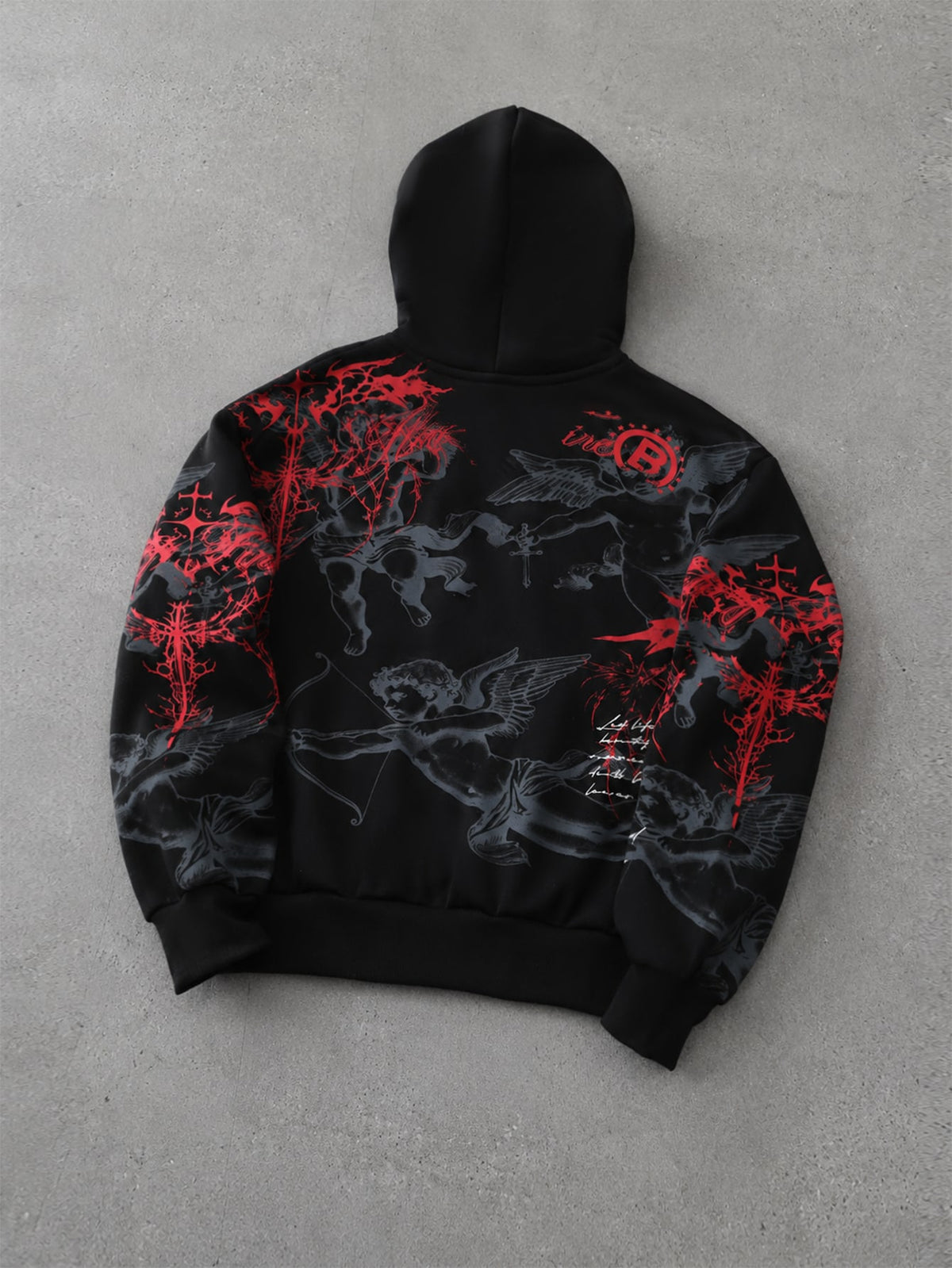 Gothic Angel Red Print Black Polyester Hoodie