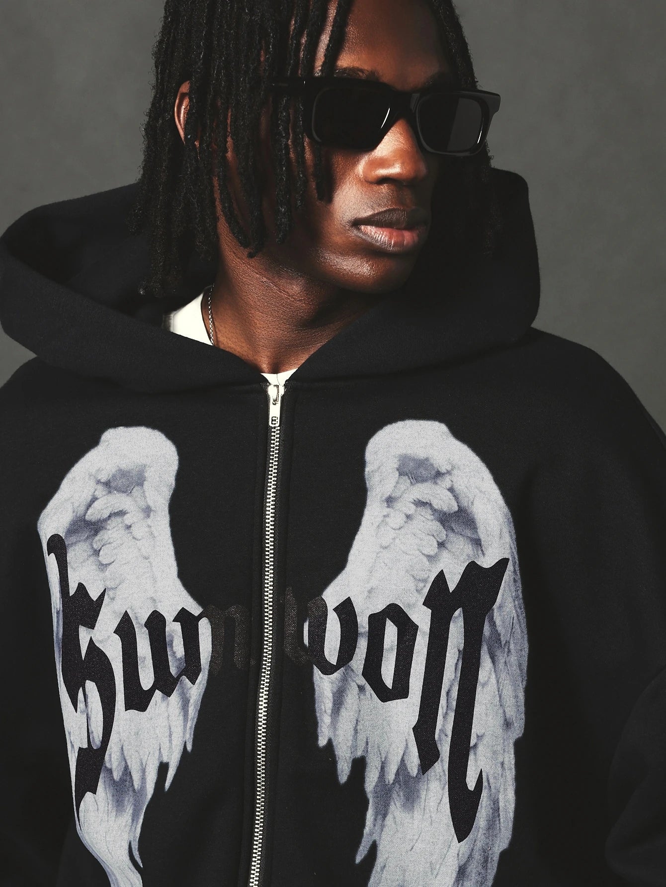 Gothic Angel Wings Zip Hoodie