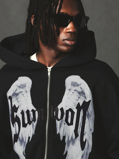 Gothic Angel Wings Zip Hoodie