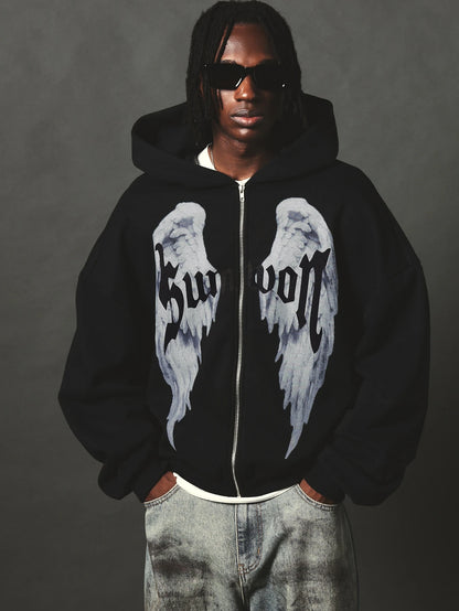 Gothic Angel Wings Zip Hoodie