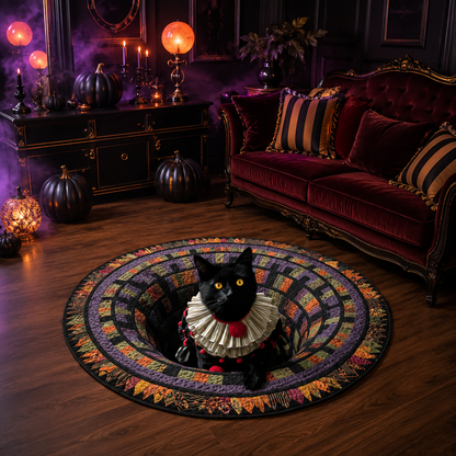 Gothic Black Cat 3D Illusion Halloween Quilt Round Rug