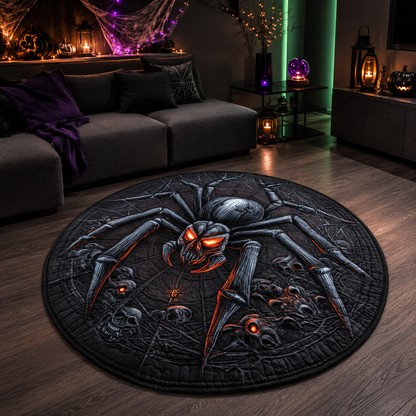 Gothic Black Spider & Skulls Area Halloween Quilt Round Rug