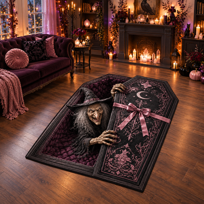 Gothic Casket Witch Rising Halloween Area Rug