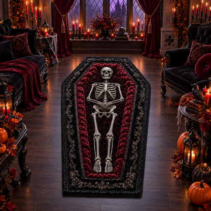 Gothic Coffin Skeleton Halloween Area Rug