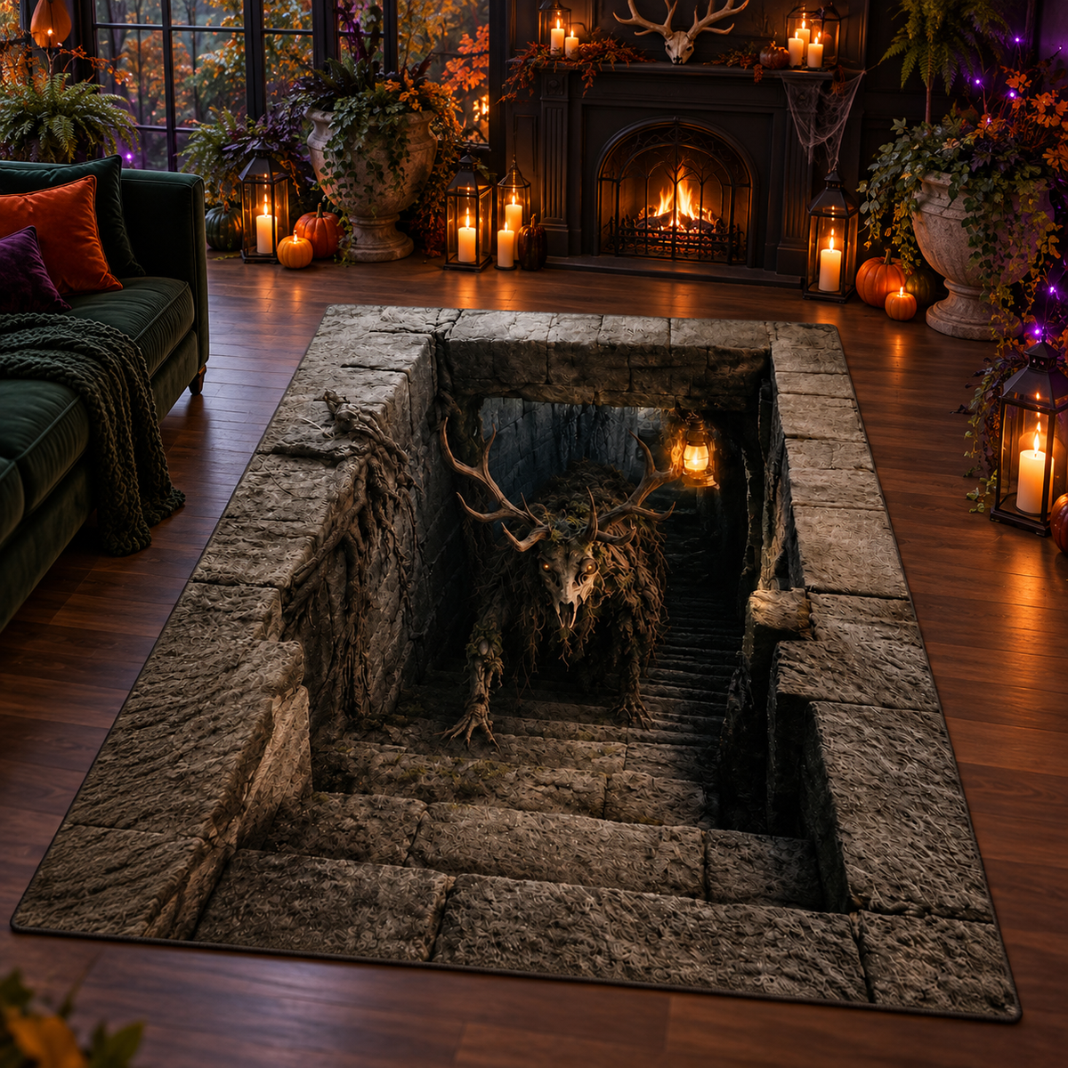 Gothic Creepy Wendigo Dungeon Halloween Area Rug