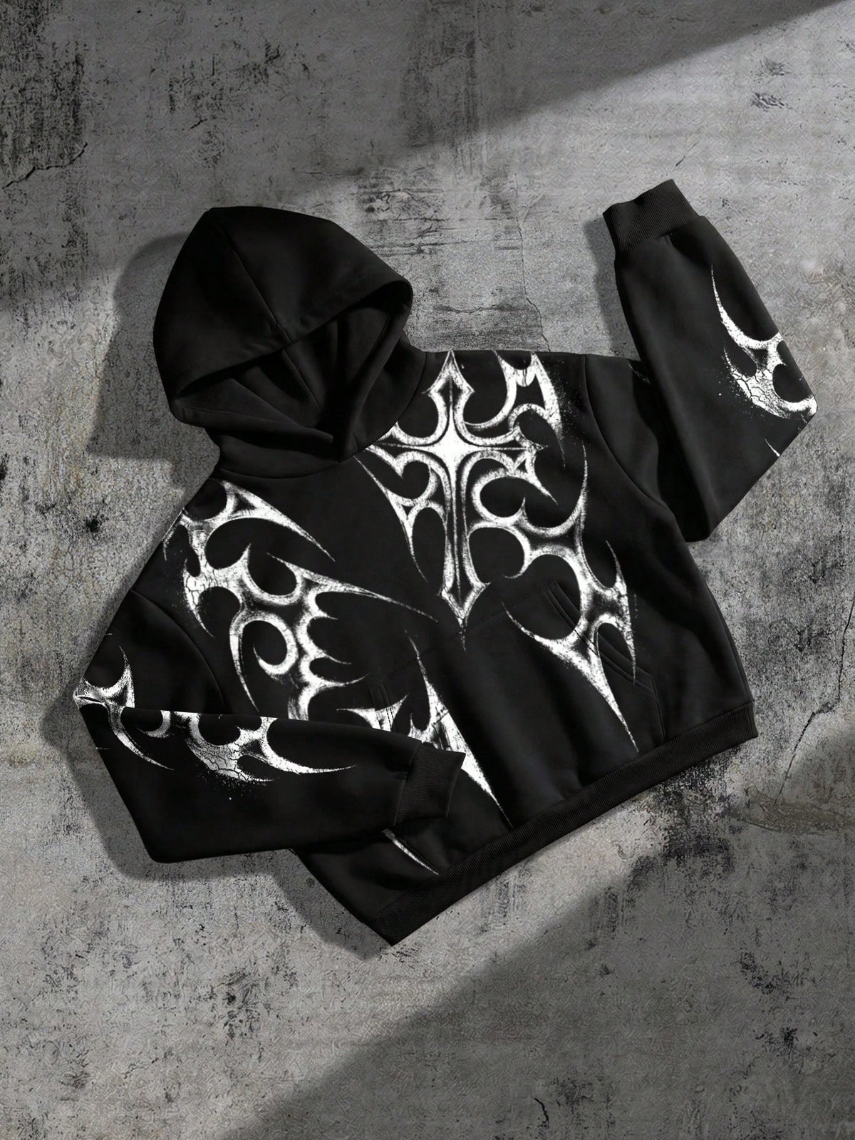 Gothic Cross Print Pullover Hoodie