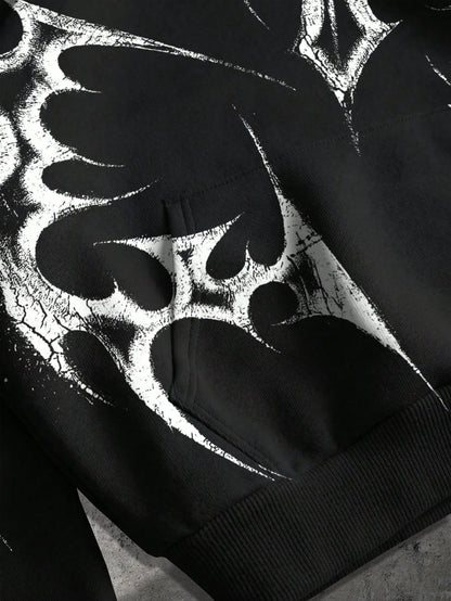 Gothic Cross Print Pullover Hoodie