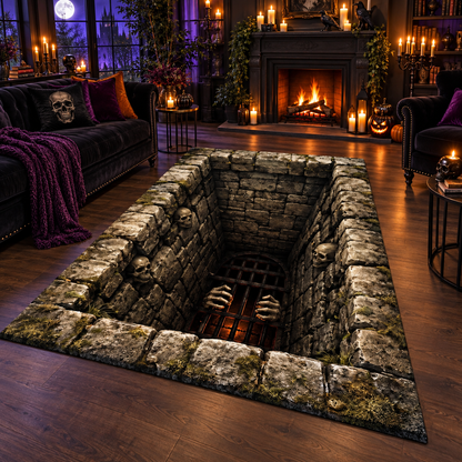 Gothic Dungeon Pit Skeleton Halloween Area Rug