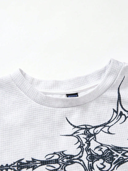 Gothic Fallen Angel Cross Waffle Long Sleeve Tee