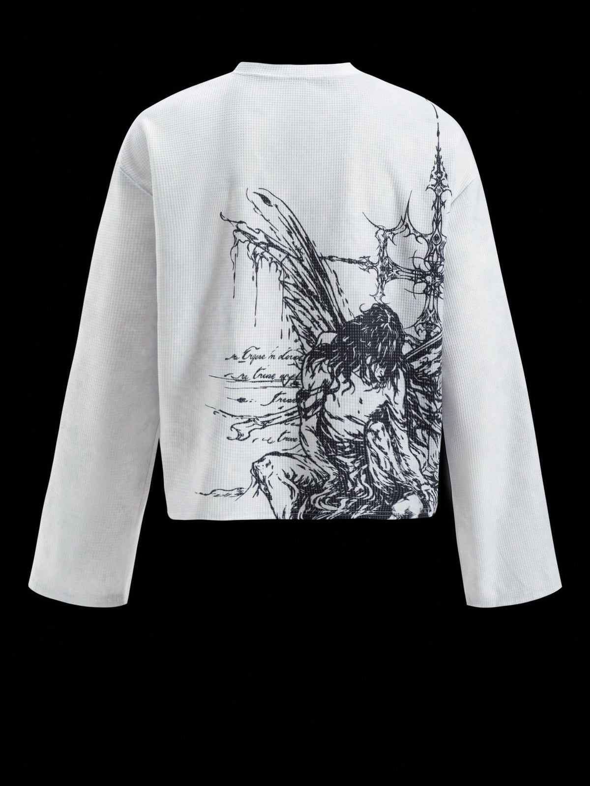 Gothic Fallen Angel Cross Waffle Long Sleeve Tee