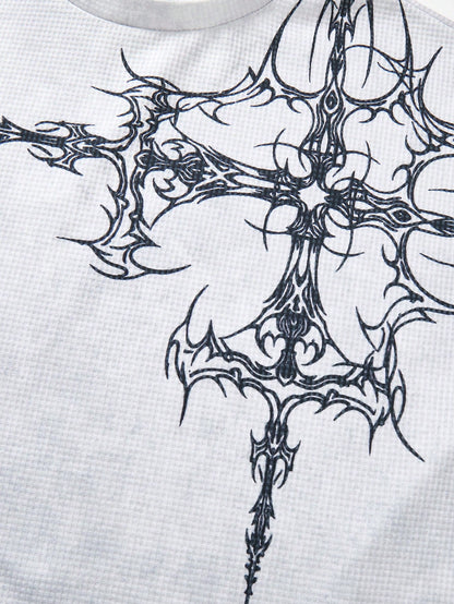 Gothic Fallen Angel Cross Waffle Long Sleeve Tee