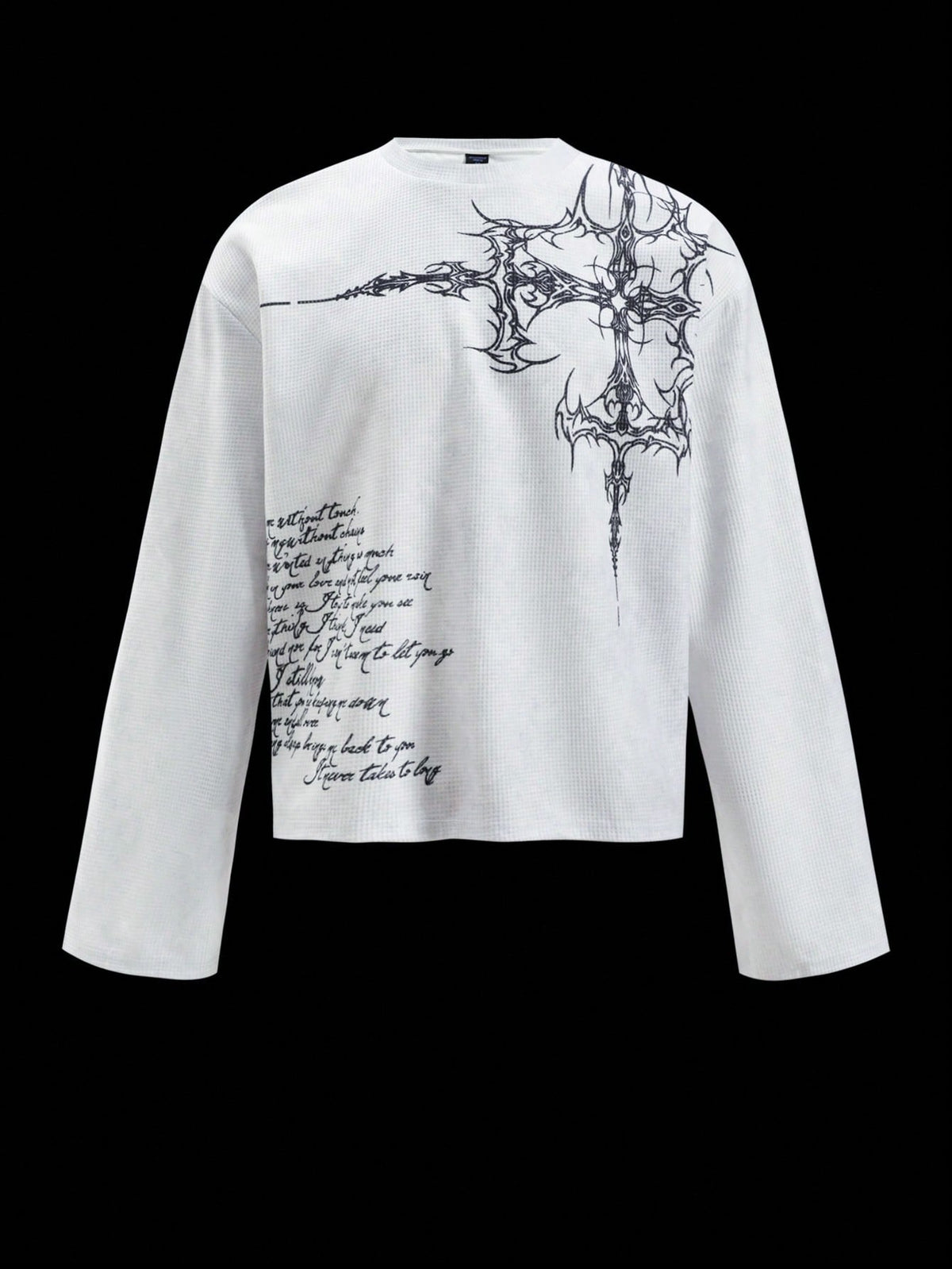 Gothic Fallen Angel Cross Waffle Long Sleeve Tee