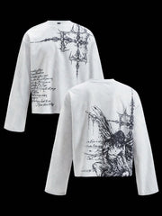Gothic Fallen Angel Cross Waffle Long Sleeve Tee