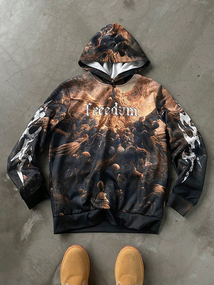 Gothic Freedom Oil Painting Graphic Pullover Hoodie