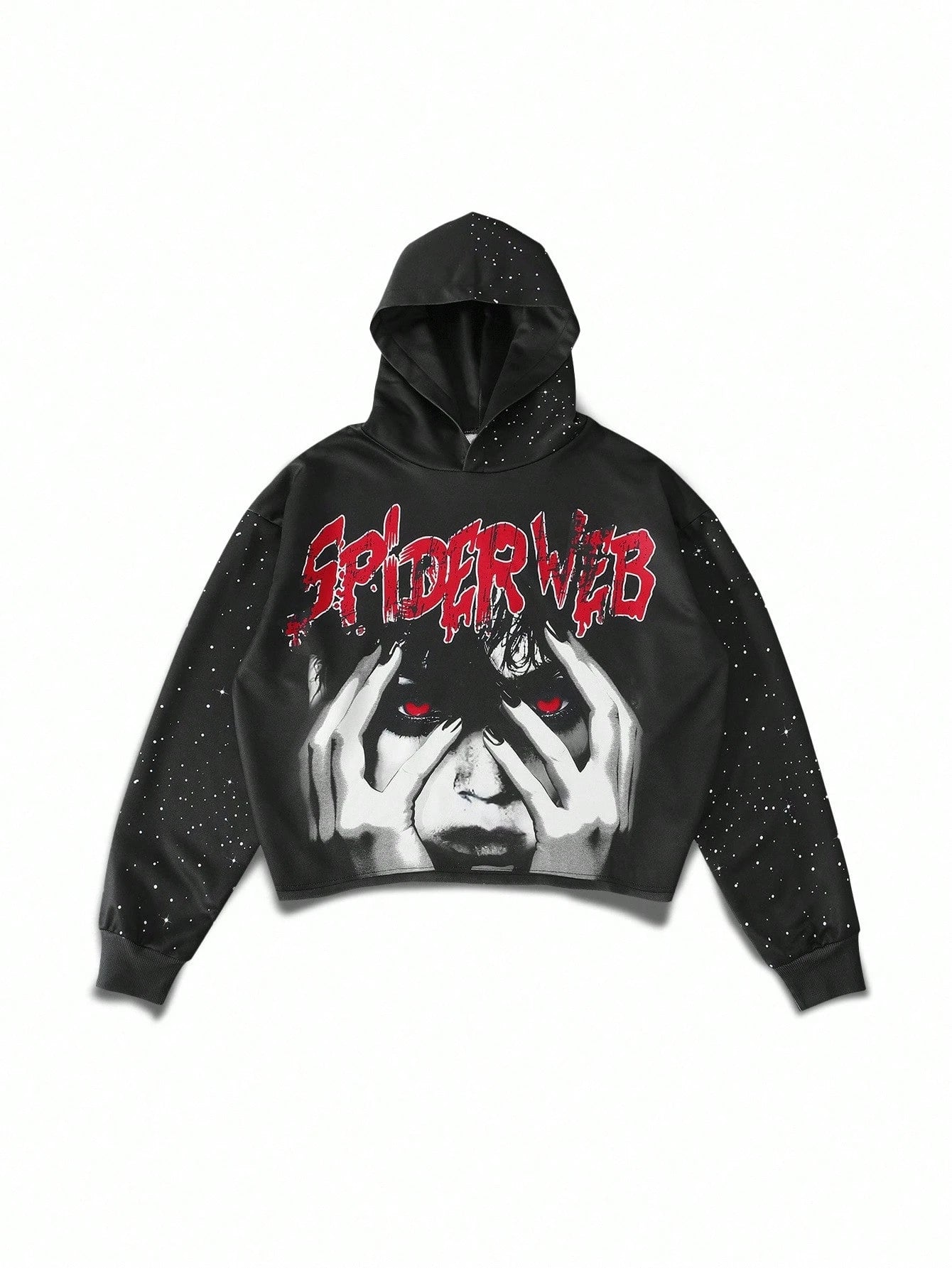 Gothic Graphic Spider Web Print Hoodie
