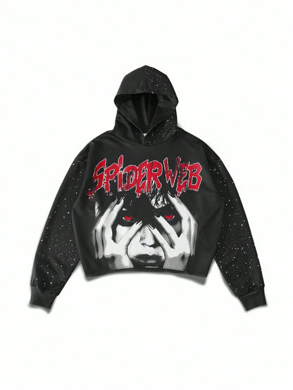 Gothic Graphic Spider Web Print Hoodie