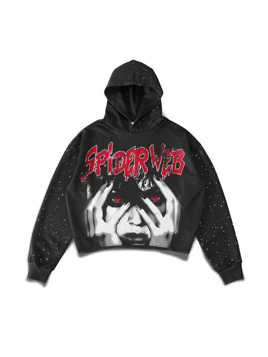 Gothic Graphic Spider Web Print Hoodie