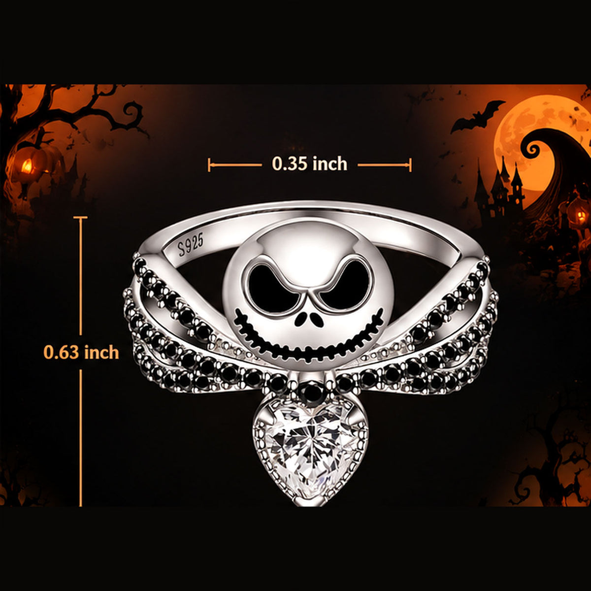 Gothic Jack Skellington Heart Ring