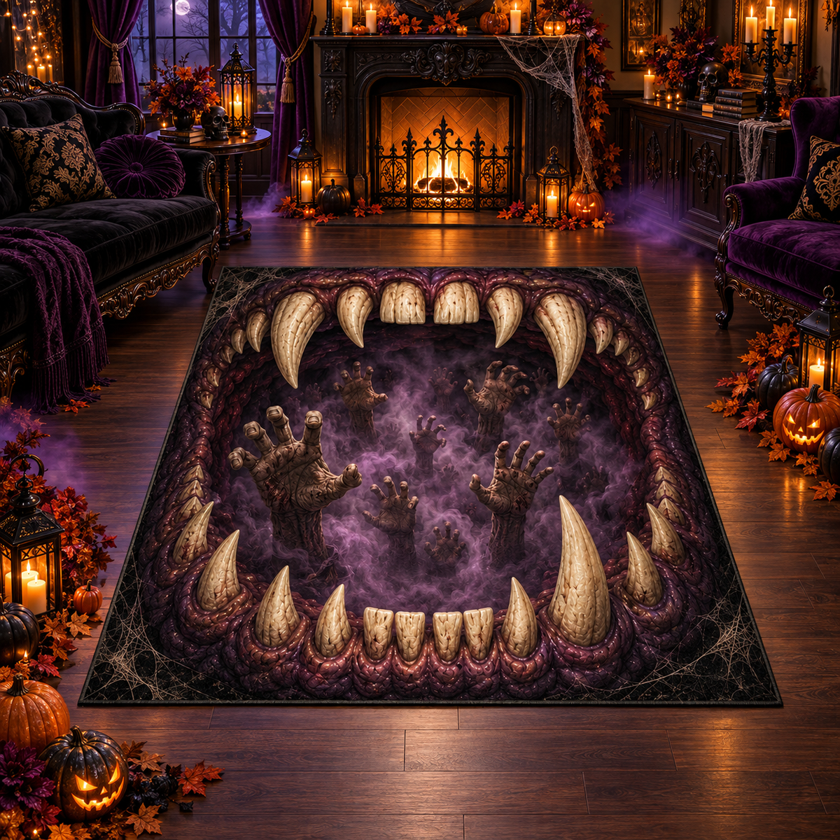 Gothic Monster Mouth Halloween Area Rug