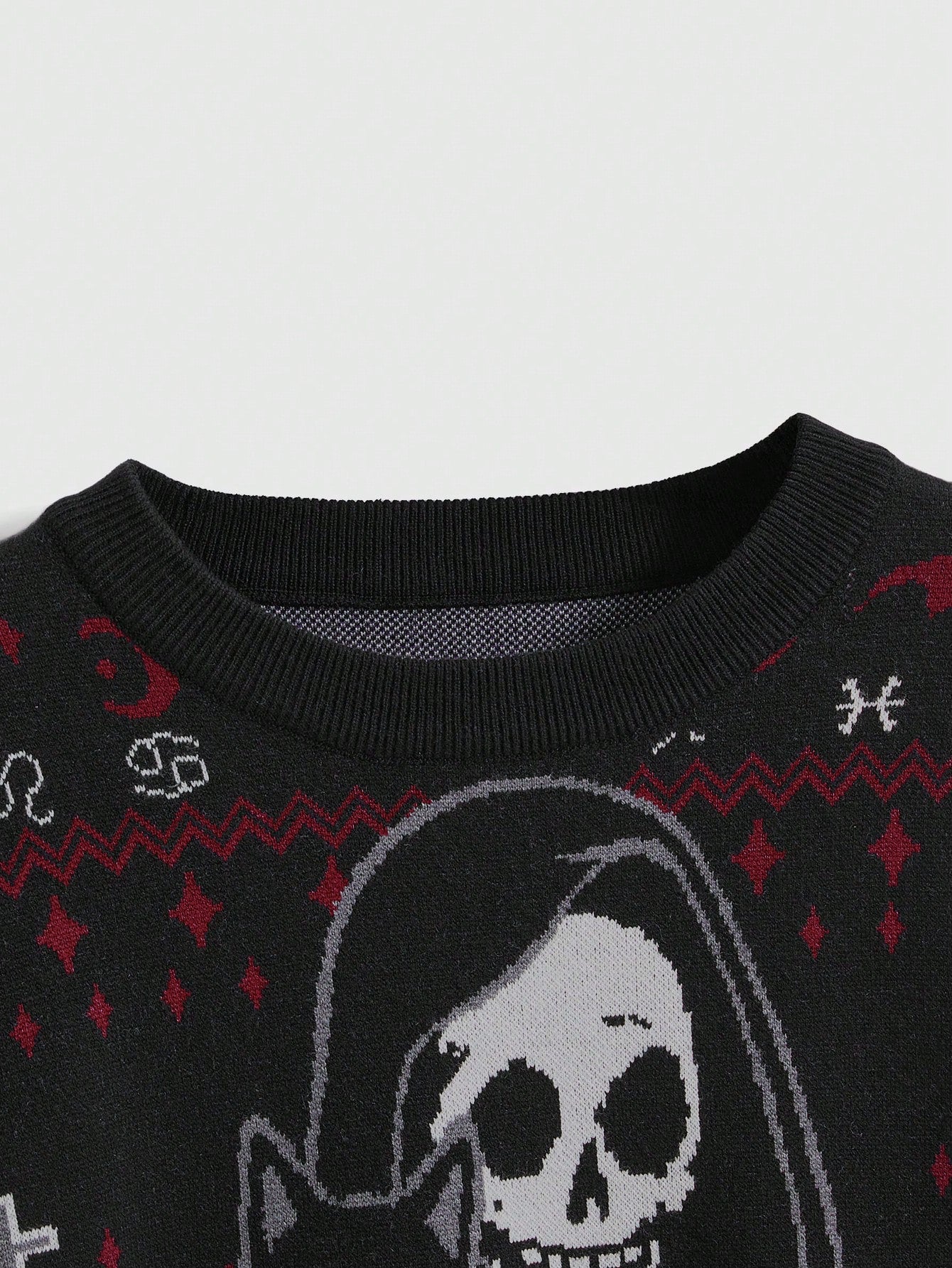 Gothic Skull Black Cat Cross Jacquard Knit Sweater