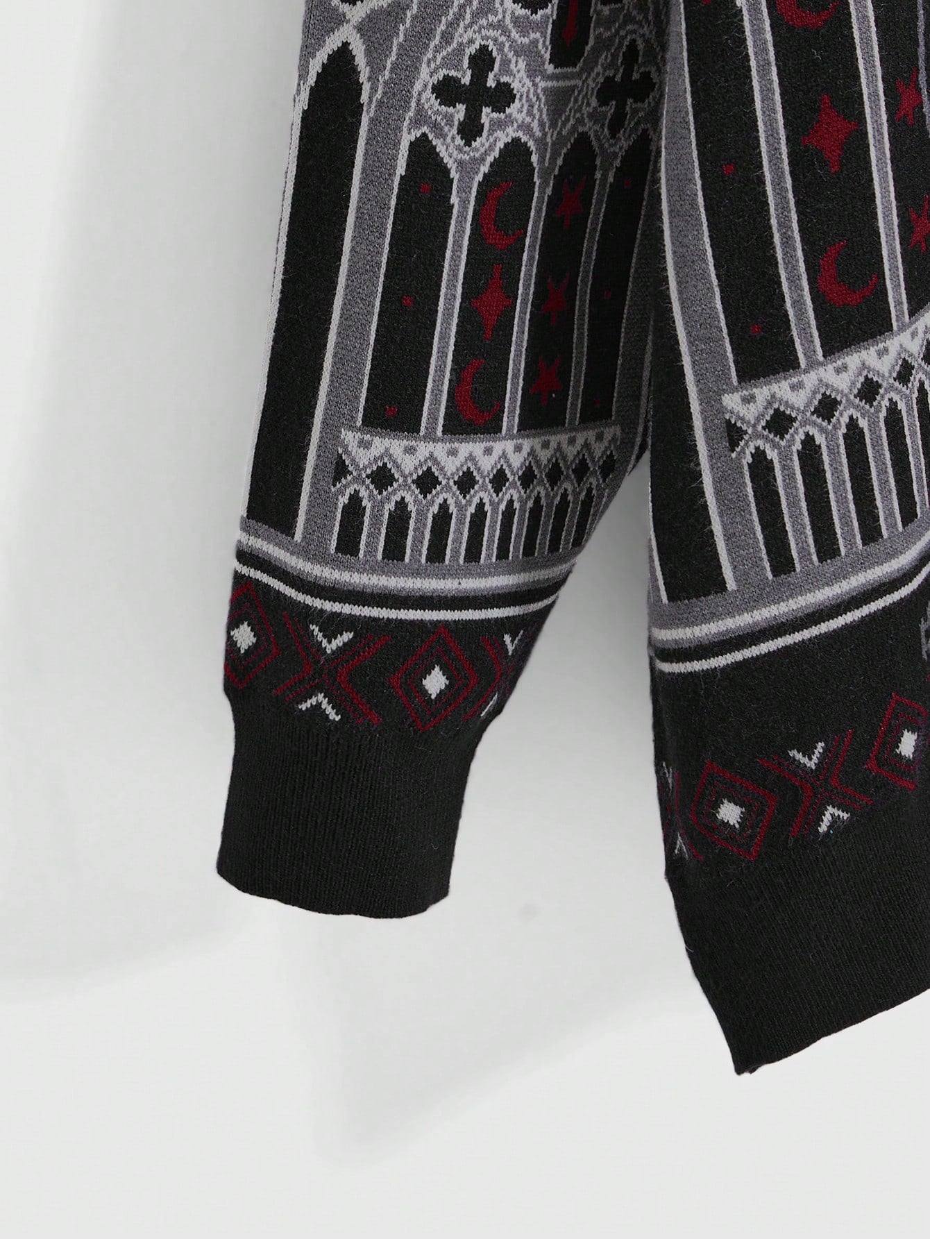 Gothic Skull Black Cat Cross Jacquard Knit Sweater