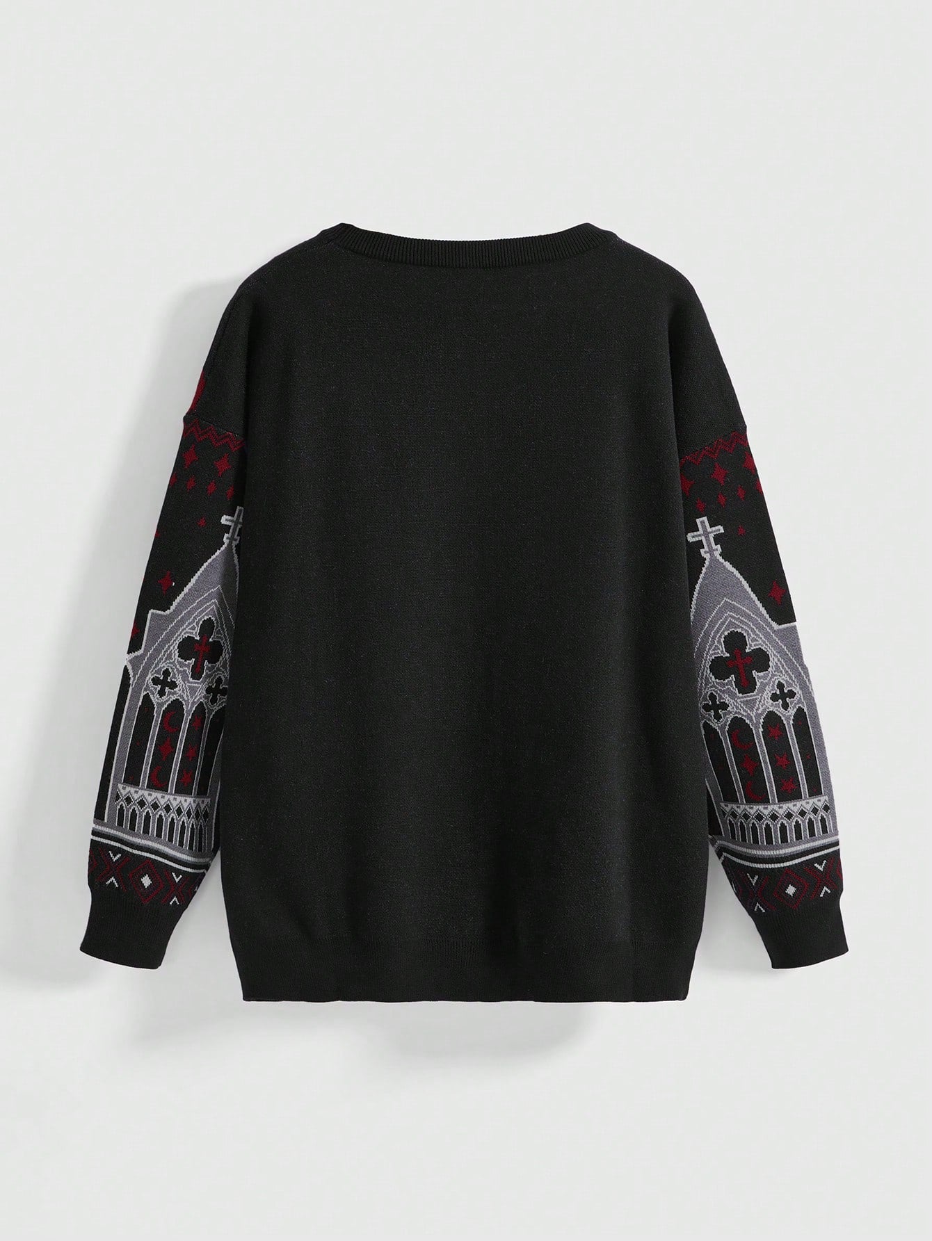 Gothic Skull Black Cat Cross Jacquard Knit Sweater