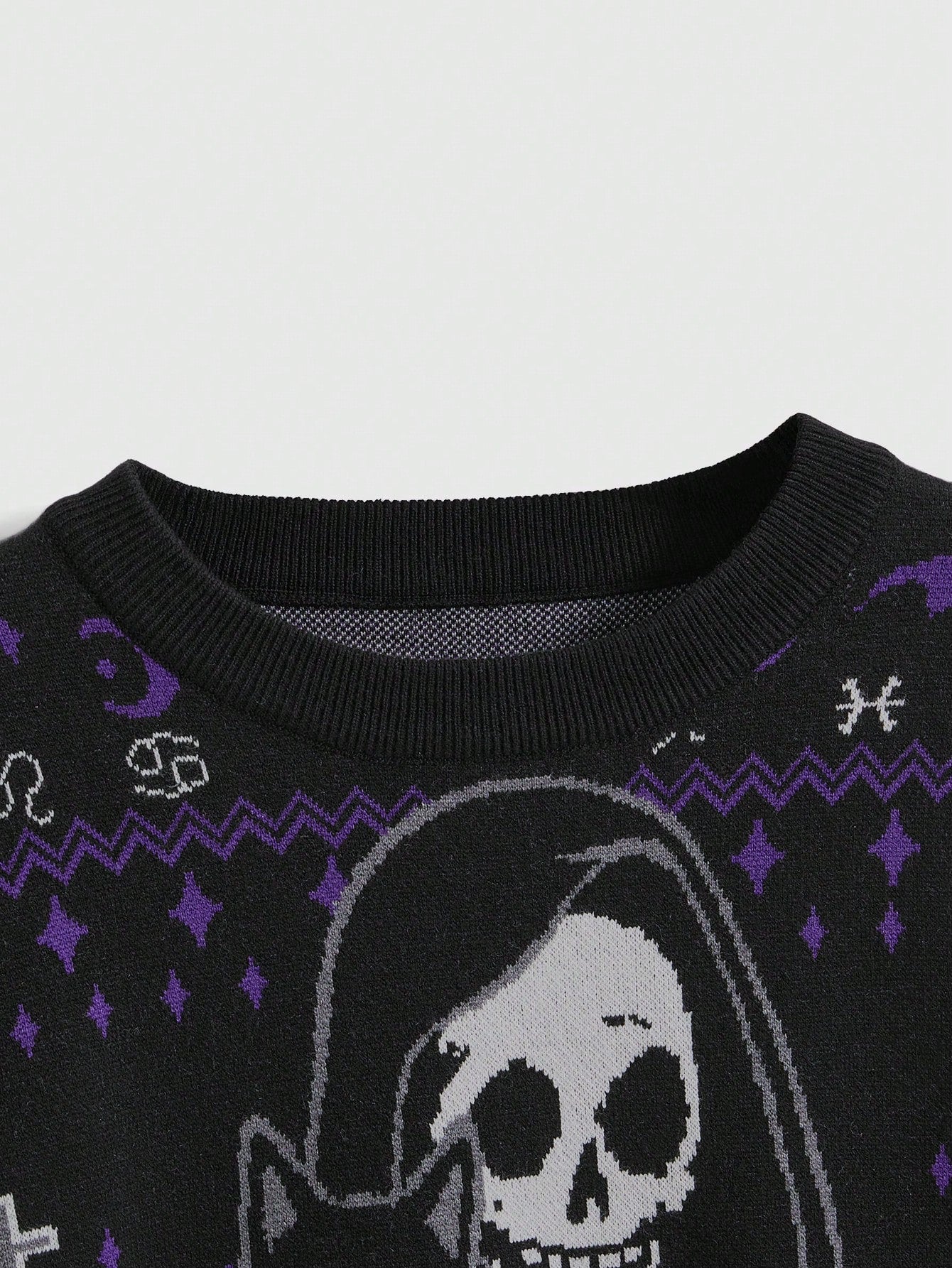 Gothic Skull Black Cat Cross Knit Sweater