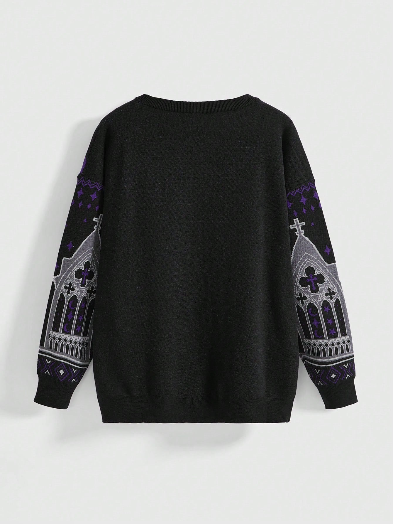 Gothic Skull Black Cat Cross Knit Sweater