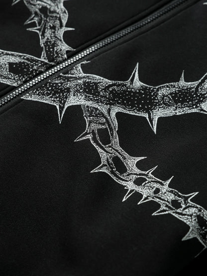Gothic Thorn Chain Oversized Zip Hoodie