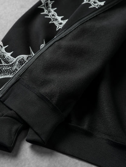 Gothic Thorn Chain Oversized Zip Hoodie
