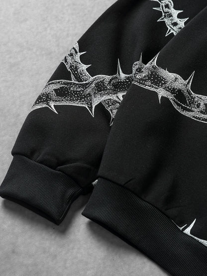 Gothic Thorn Chain Oversized Zip Hoodie