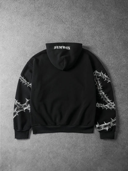 Gothic Thorn Chain Oversized Zip Hoodie