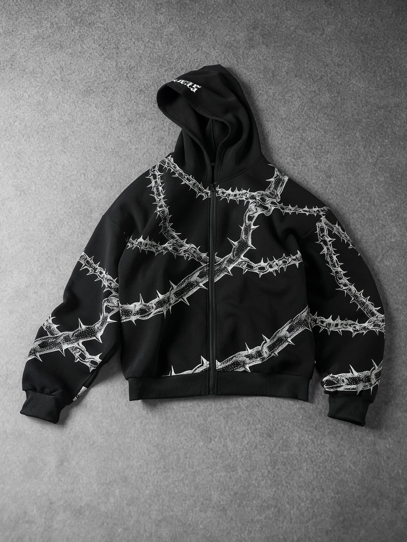 Gothic Thorn Chain Oversized Zip Hoodie