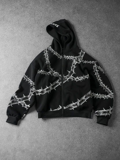 Gothic Thorn Chain Oversized Zip Hoodie