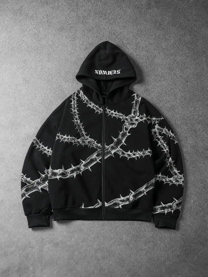 Gothic Thorn Chain Oversized Zip Hoodie