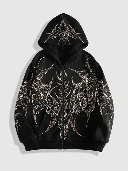 Gothic Tribal Print Men's Zip-Up Hoodie