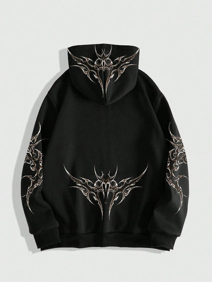 Gothic Tribal Print Men's Zip-Up Hoodie