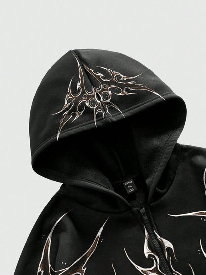 Gothic Tribal Print Men's Zip-Up Hoodie