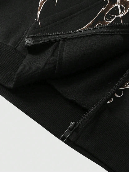 Gothic Tribal Print Men's Zip-Up Hoodie