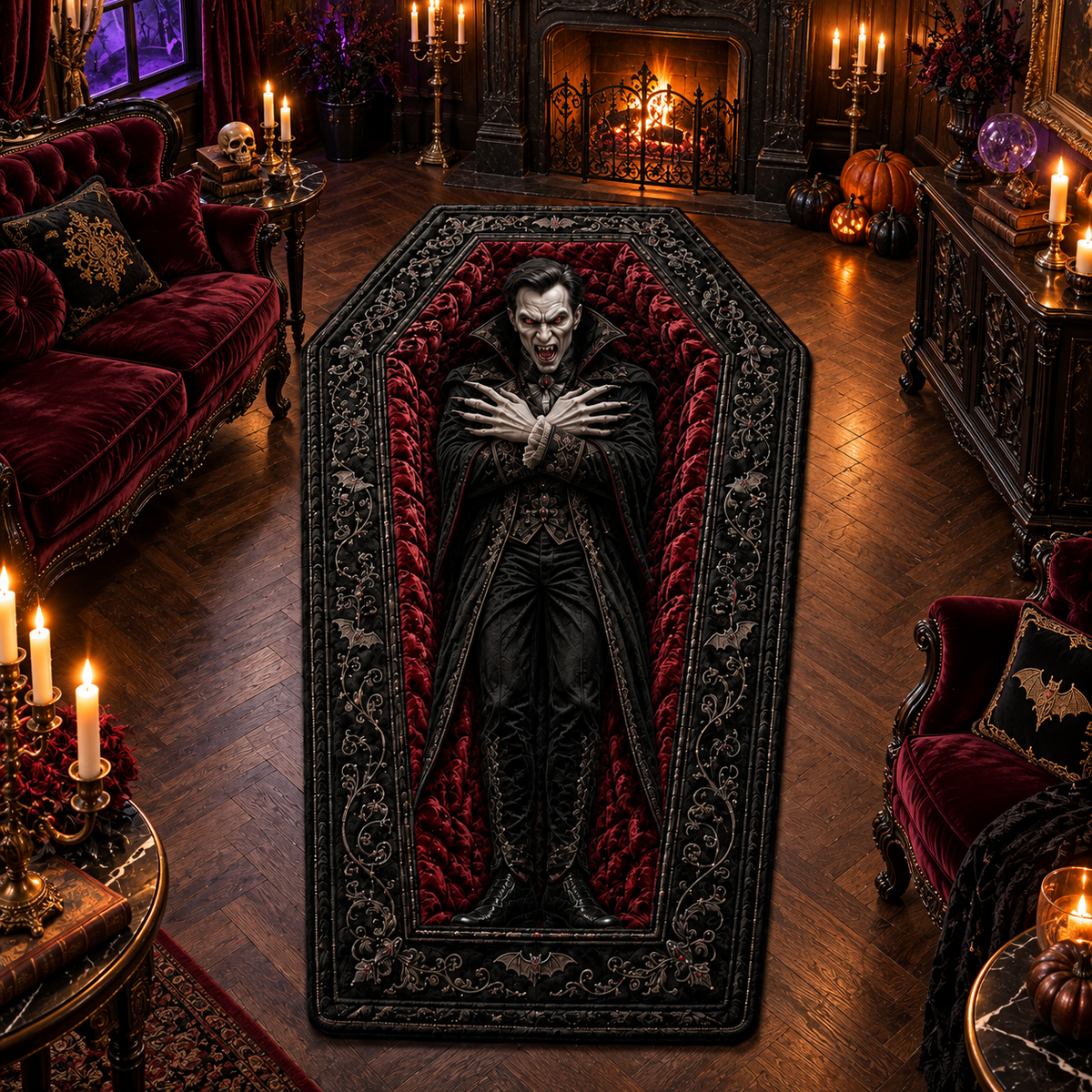 Gothic Vampire Coffin Halloween Area Rug