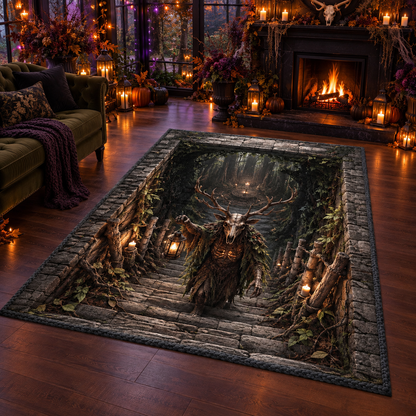 Gothic Wendigo Forest Lantern Halloween Area Rug