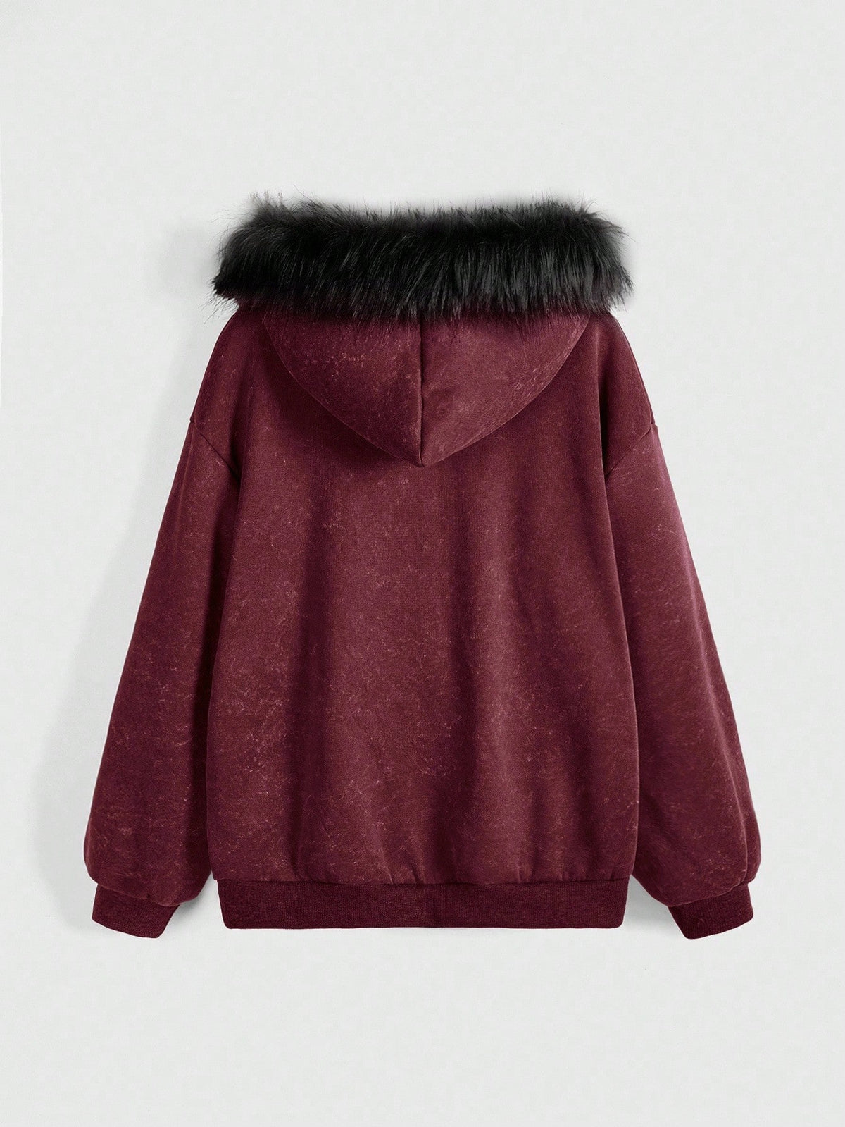 Gothic Winged Cross Faux Fur Hood Zip Up Hoodie