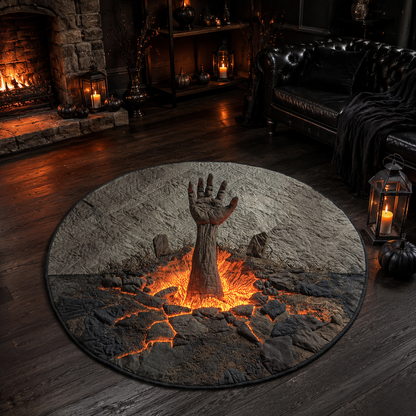 Gothic Zombie Hand Glowing Lava 3D Illusion Halloween Quilt Round Rug