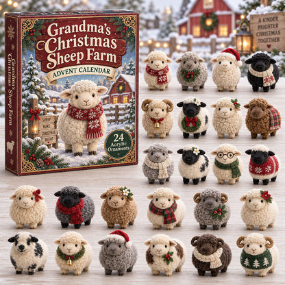 CHRISTMAS KICKOFF 40% OFF - Grandmas Christmas Sheep Farm Advent Calendar 2026 - 24-Day Festive Countdown, Acrylic Charms Blind Box - Gift For Grandchildren, Kid AC0HA307