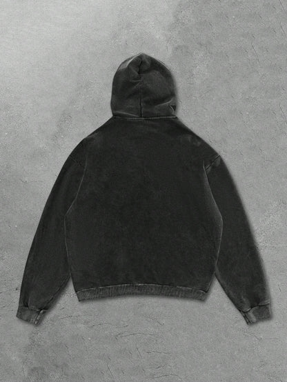 Graphic Doodle Washed Black Hoodie
