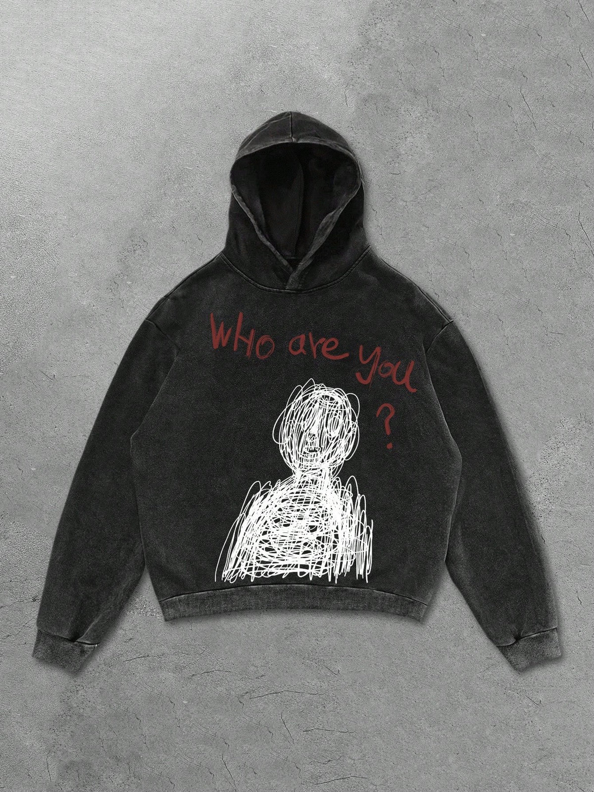 Graphic Doodle Washed Black Hoodie