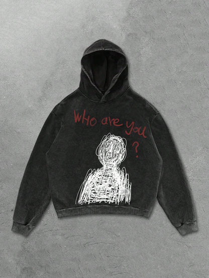 Graphic Doodle Washed Black Hoodie