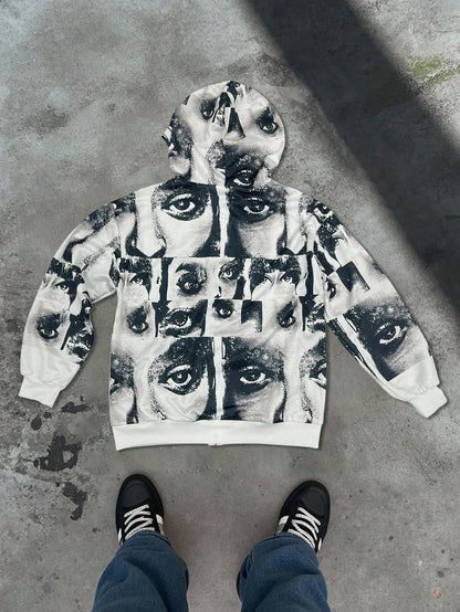 Graphic Eyes Print Men's Zip-Up Hoodie